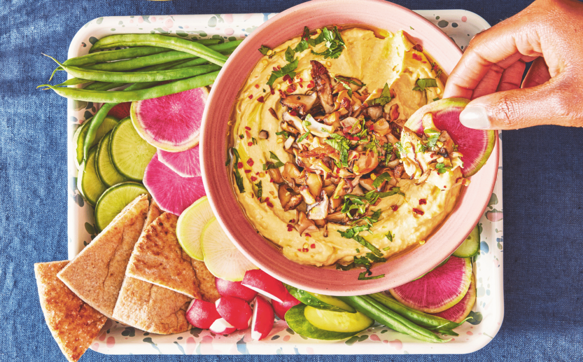 A plate of magical mushroom hummus and some crudities